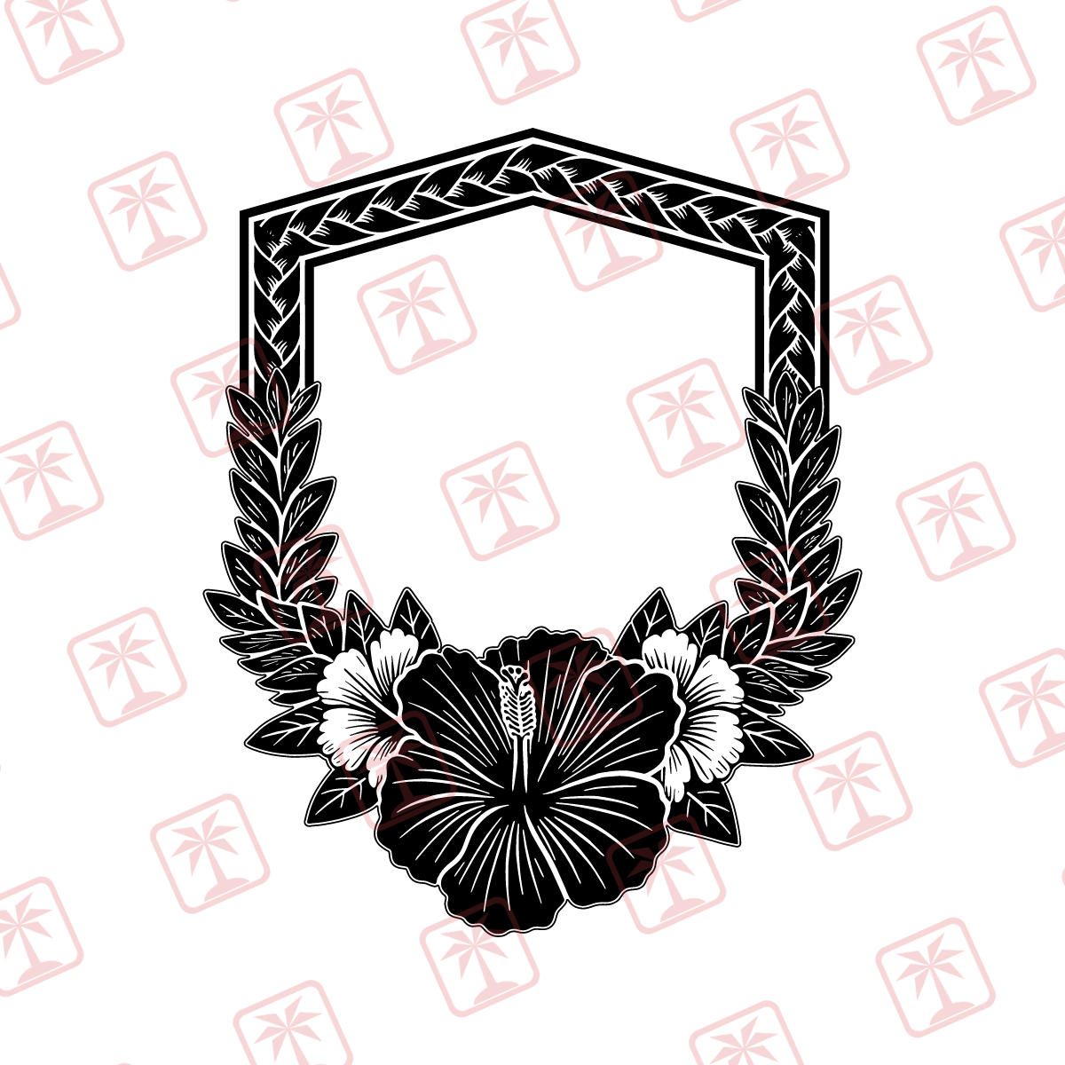 Hibiscus Shield Frame — tribal island SVG cut file