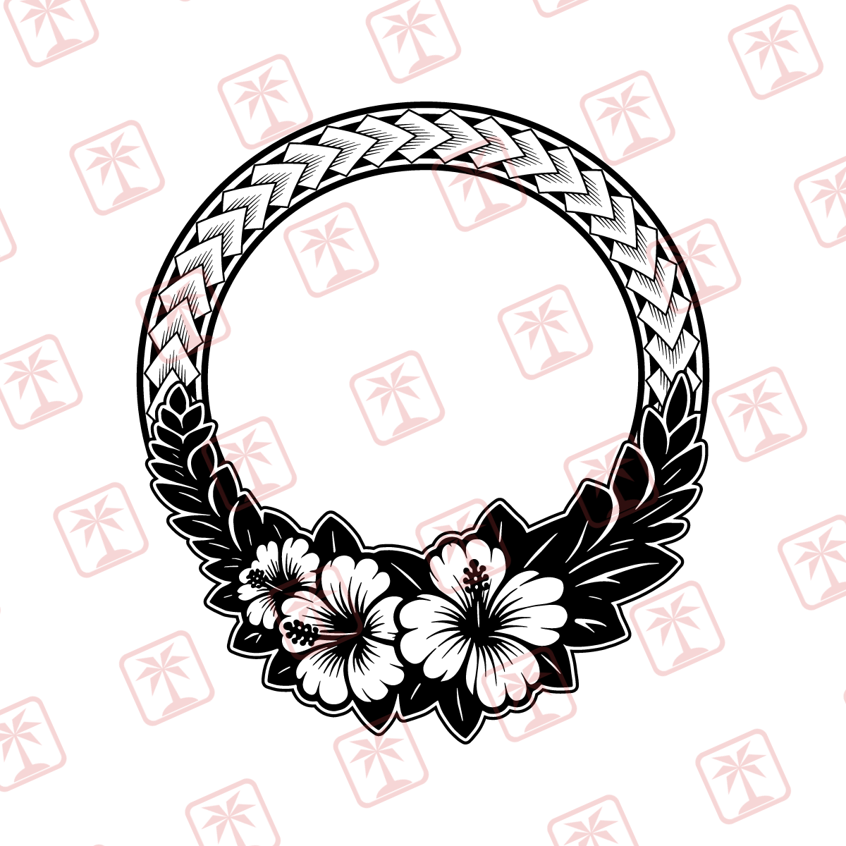 Hibiscus Wreath Frame — tribal island SVG cut file